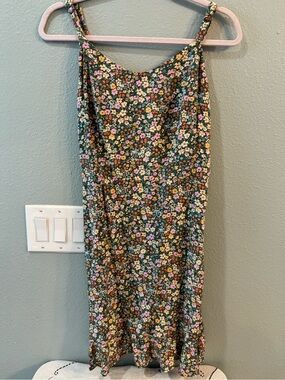 Old Navy Green Floral Slip Dress with Pink, Yellow, and White Flowers